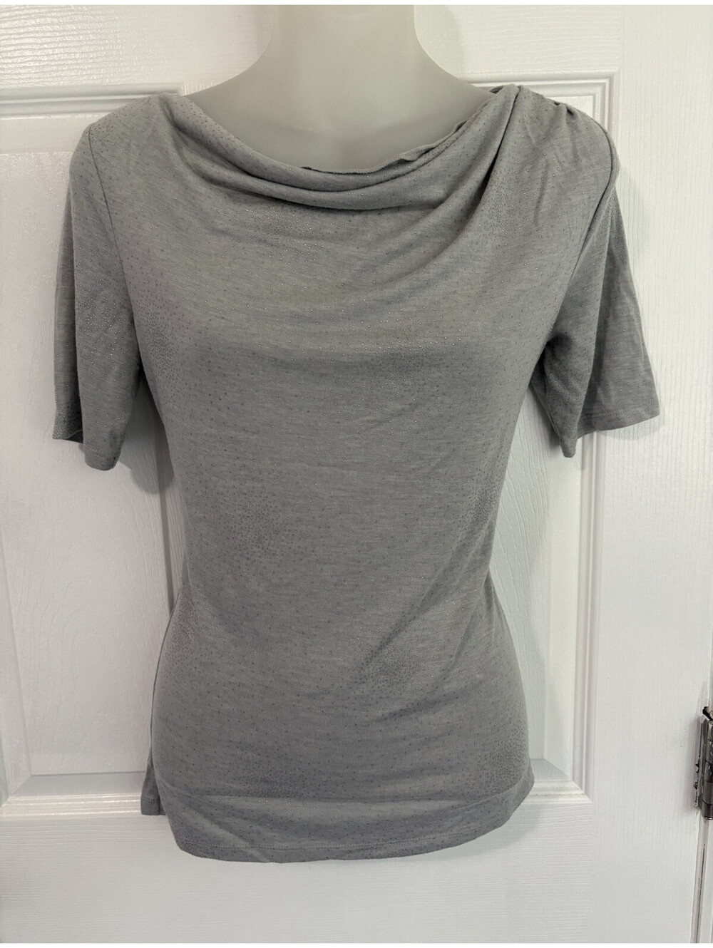 Talbots Gray Rhinestone Cowl Neck Knit Top Solid Short Sleeve Women's XS